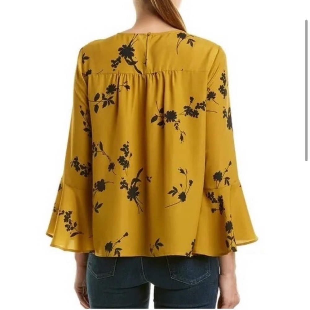 Joie Awilda Floral Bell Sleeve Blouse Mustard Black Small - Picture 4 of 9